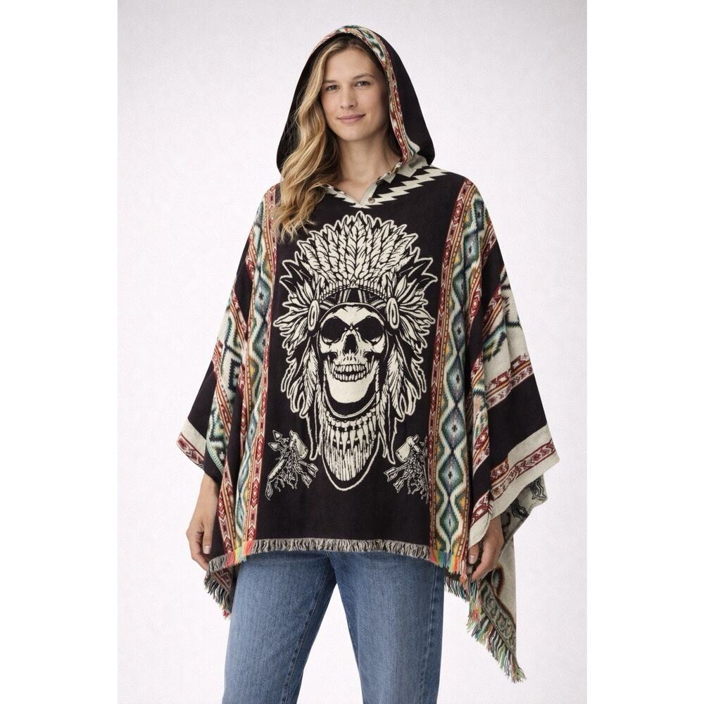 Alpaca Hooded Poncho 70% Wool Indian Chief Head Cape Ecuador One Size Unisex